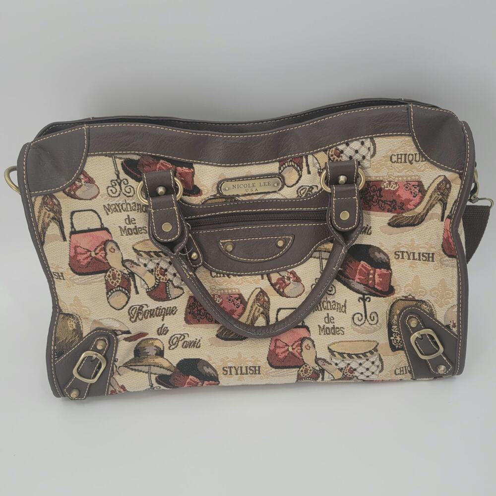 Nicole Lee tapestry shoulder crossbody strap bag made in usa
